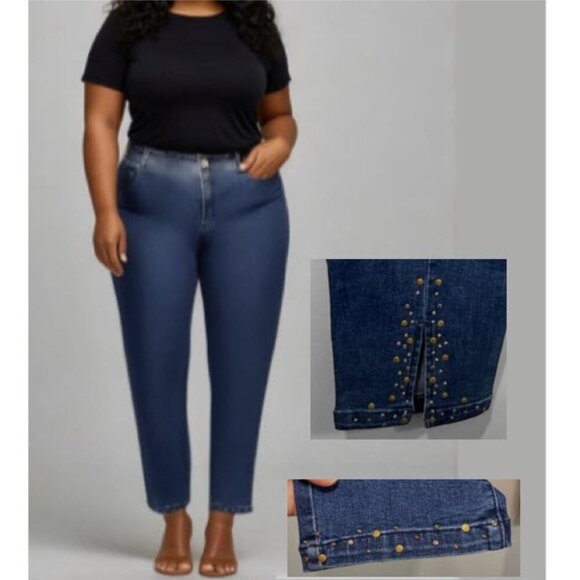 Laura Blue Crop Studded Ankle Jeans size 14 - Picture 1 of 13